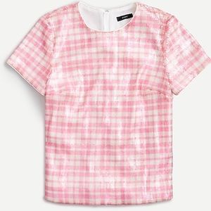 NEW J.Crew Pink Sequin Gingham Plaid Top